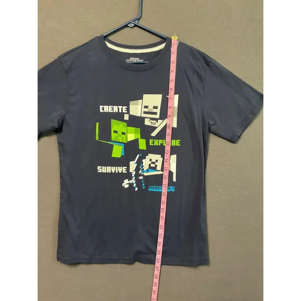 Minecraft Boys XL T-Shirt‎ Create Explore Survive Skeleton Creeper Blue